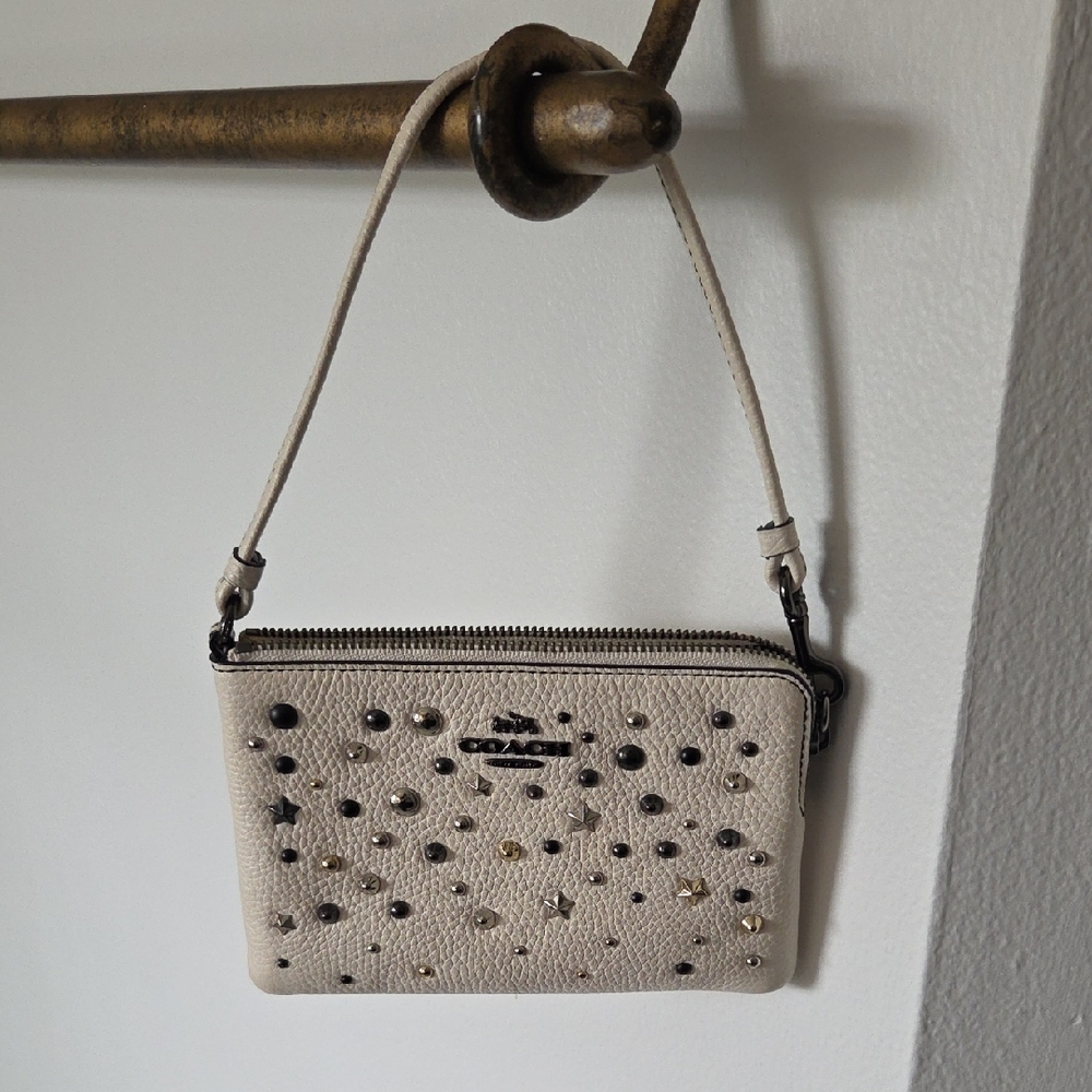 Coach Beige Wristlet with Gold and Silver Studs